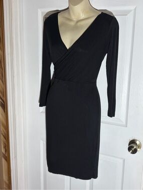 Ann Taylor LOFT Black Long Sleeve Faux Wrap Front Dress